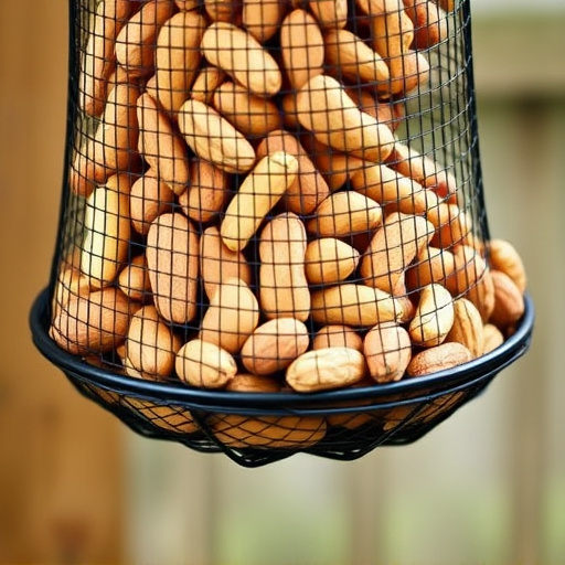 Mesh feeder filled with whole peanuts