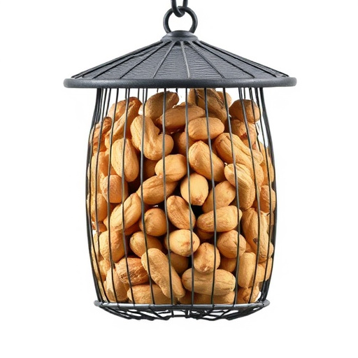 Mesh feeder filled with whole peanuts