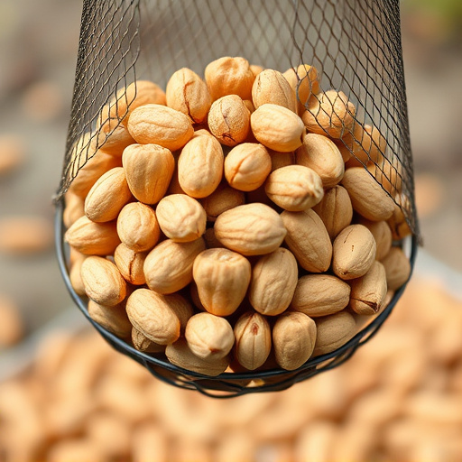 Mesh feeder filled with whole peanuts