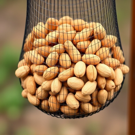 Mesh feeder filled with whole peanuts