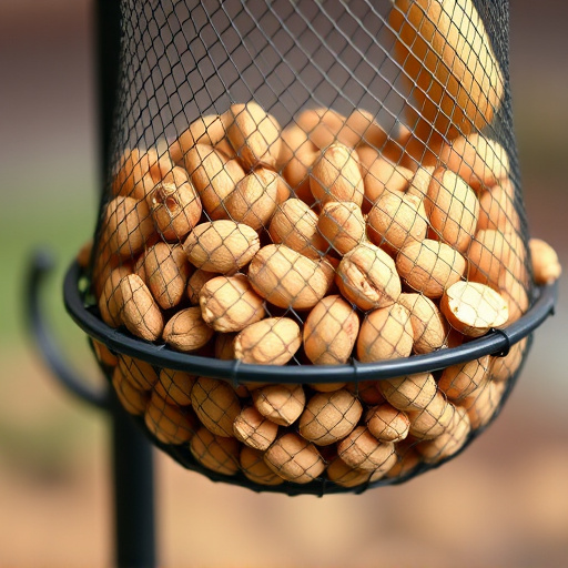 Mesh feeder filled with whole peanuts