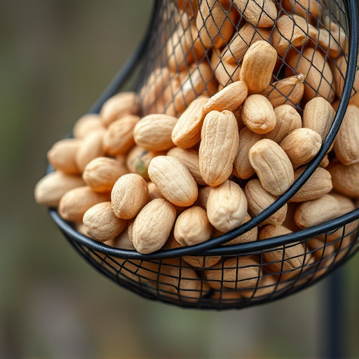 Mesh feeder filled with whole peanuts