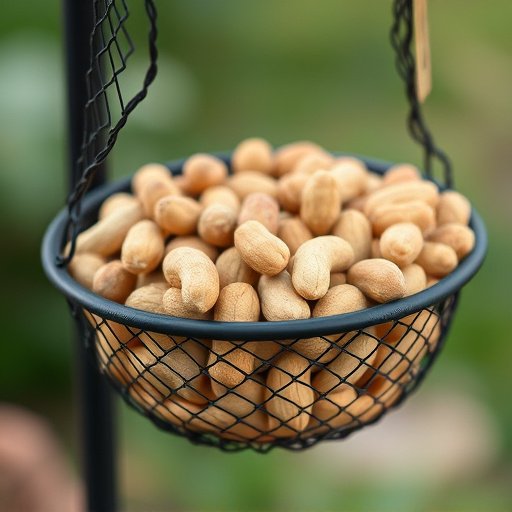Mesh feeder filled with whole peanuts