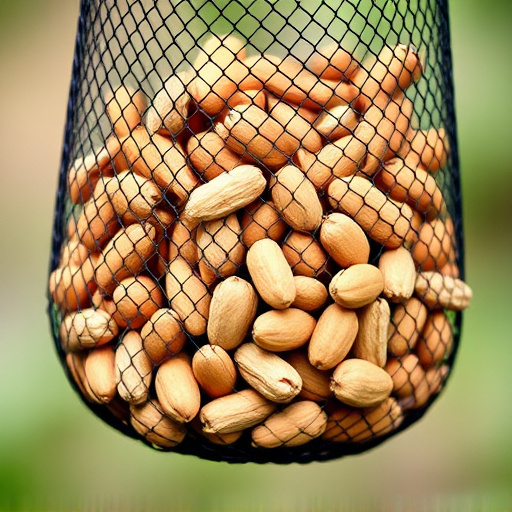 Mesh feeder filled with whole peanuts