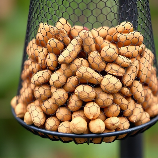 Mesh feeder filled with whole peanuts