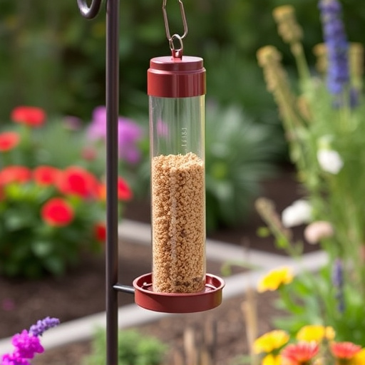 Mess-free tube feeder in garden setting