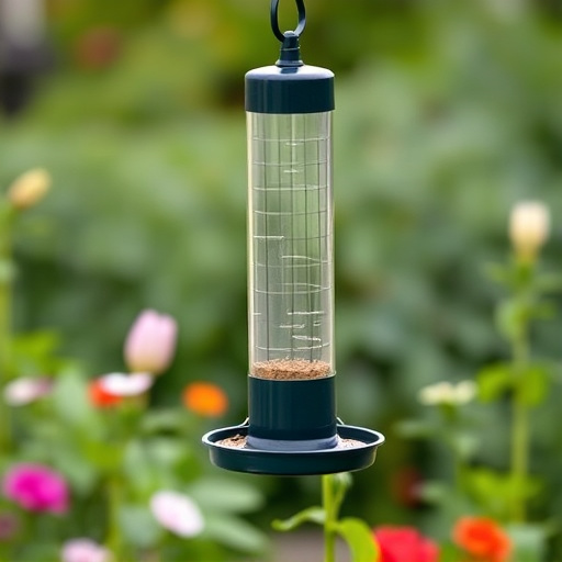 Mess-free tube feeder in garden setting