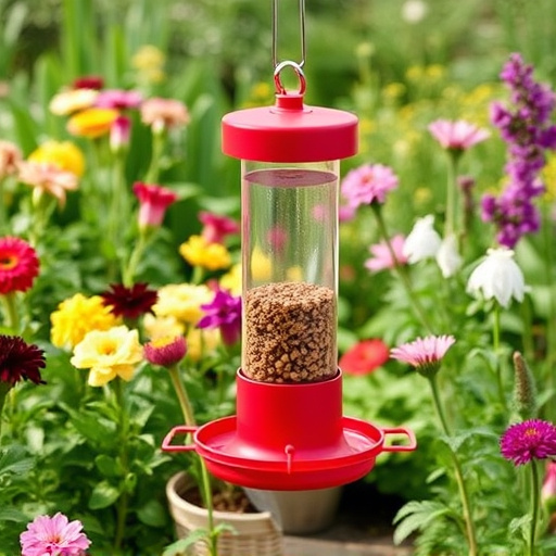 Mess-free tube feeder in garden setting