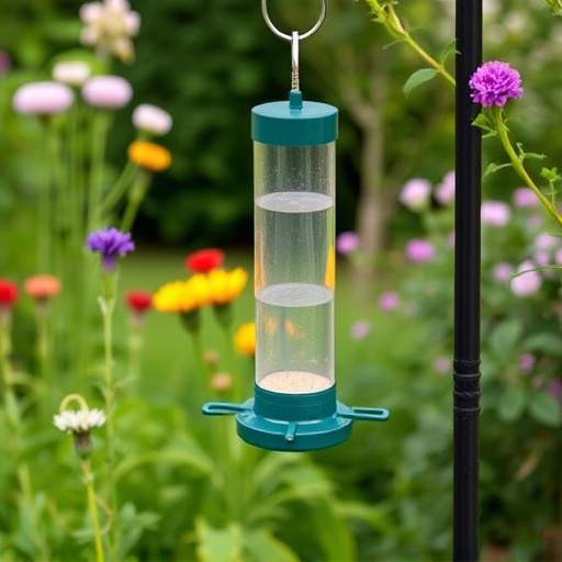 Mess-free tube feeder in garden setting