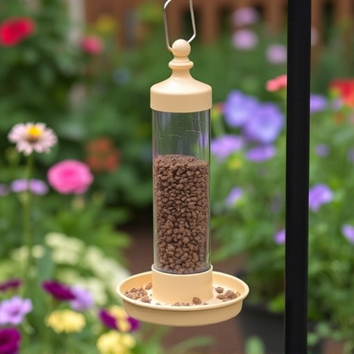 Mess-free tube feeder in garden setting