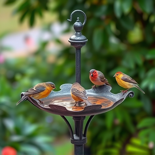 Metal bird bath with multiple birds
