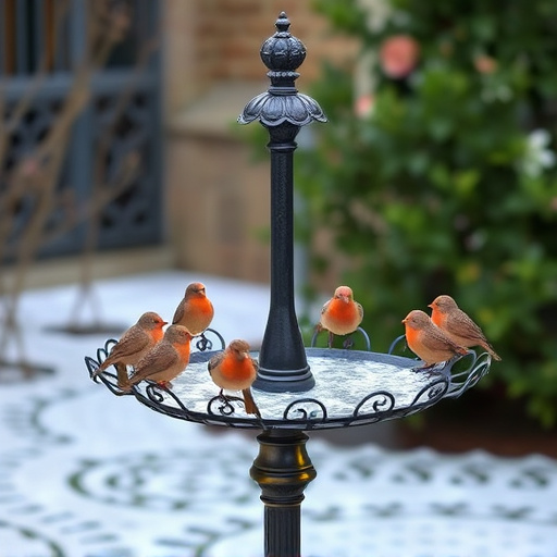 Metal bird bath with multiple birds