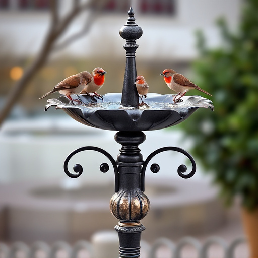 Metal bird bath with multiple birds