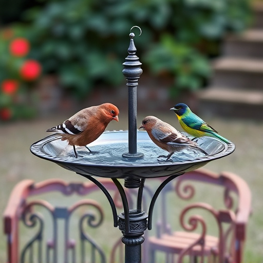 Metal bird bath with multiple birds