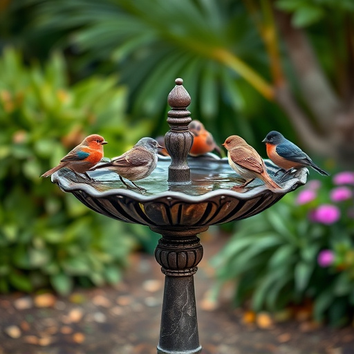 Metal bird bath with multiple birds