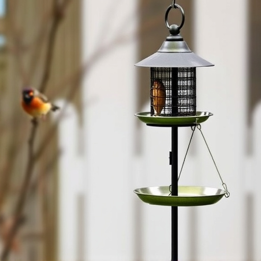 Metal bird feeder pole with hanging trays
