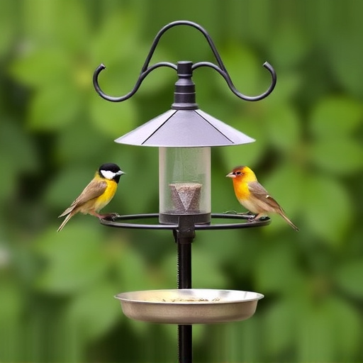 Metal bird feeder pole with hanging trays