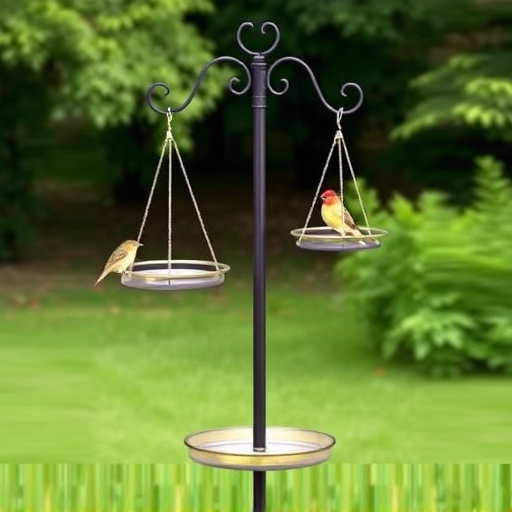 Metal bird feeder pole with hanging trays