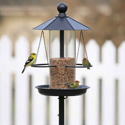 Metal bird feeder pole with hanging trays
