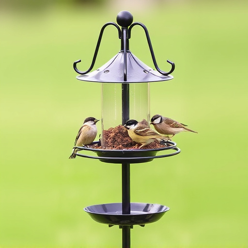 Metal bird feeder pole with hanging trays