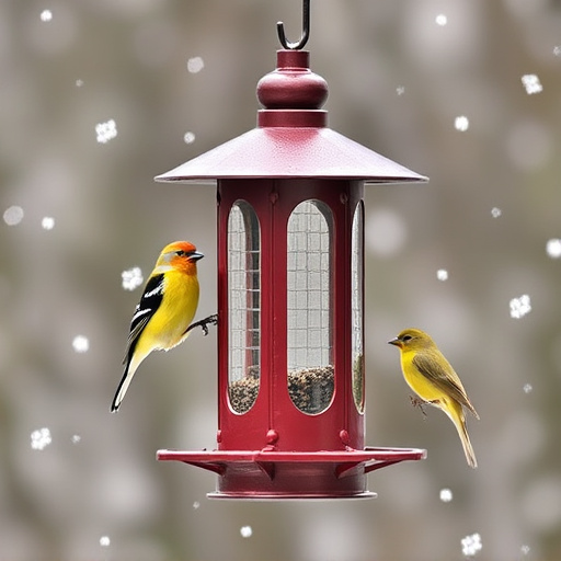 Metal bird feeder resisting harsh weather