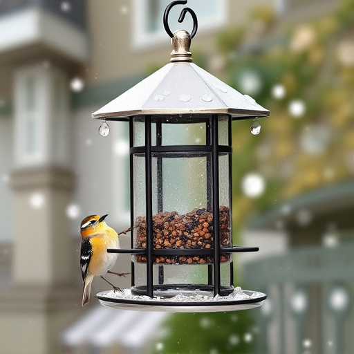 Metal bird feeder resisting harsh weather