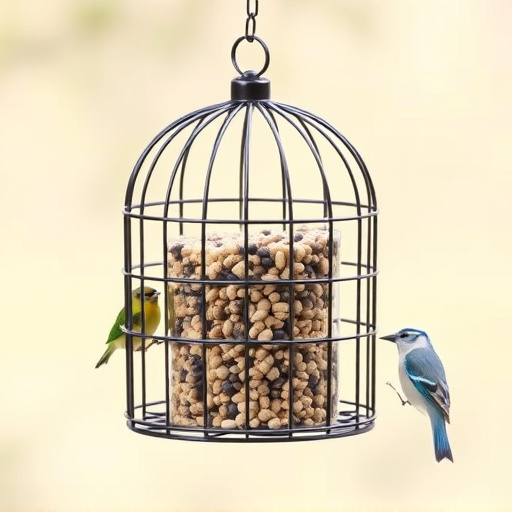 Metal cage bird feeder with seed