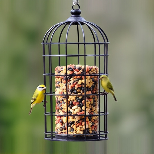 Metal cage bird feeder with seed