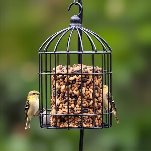 Metal cage bird feeder with seed