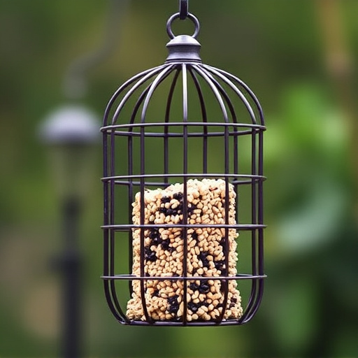 Metal cage bird feeder with seed