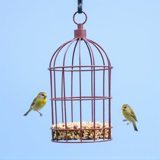 Metal cage bird feeder with seed