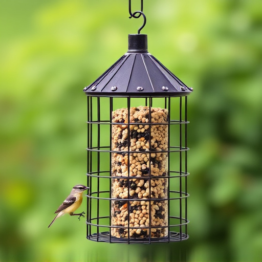 Metal cage bird feeder with seed