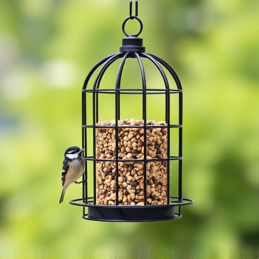 Metal cage bird feeder with seed
