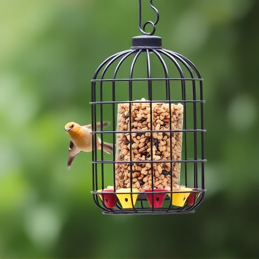 Metal cage bird feeder with seed