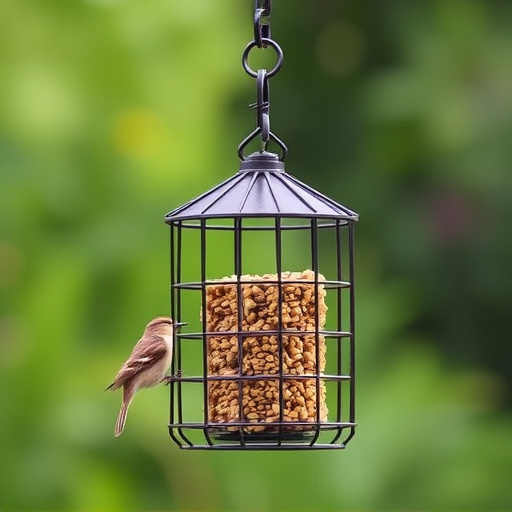 Metal cage bird feeder with seed