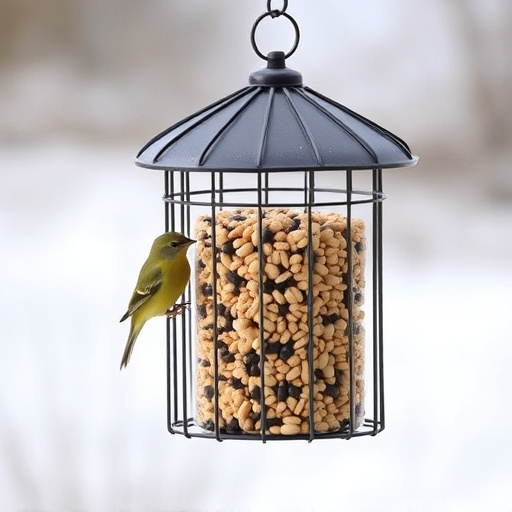 Metal cage bird feeder with seed