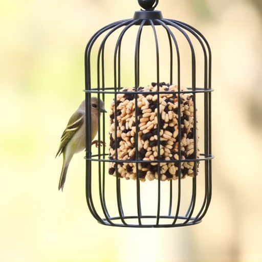 Metal cage bird feeder with seed