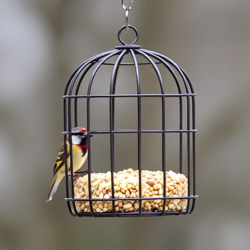 Metal cage bird feeder with seed