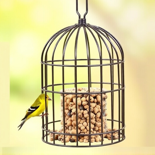 Metal cage bird feeder with seed