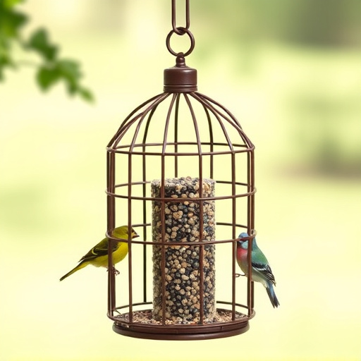 Metal cage bird feeder with seed