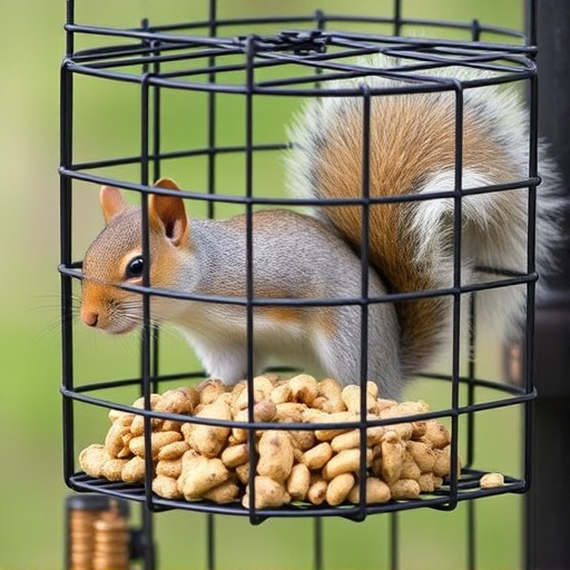 Metal cage preventing squirrels eating seeds