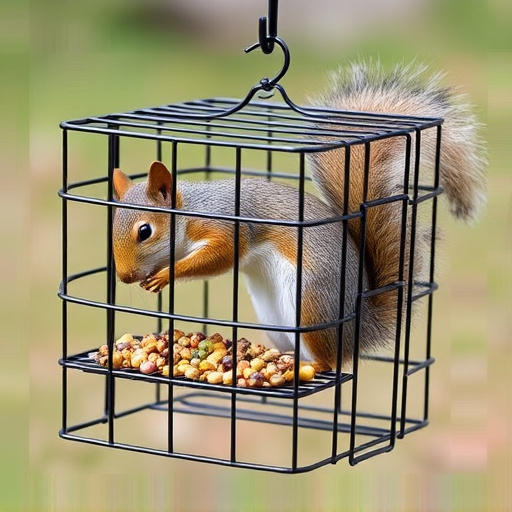 Metal cage preventing squirrels eating seeds