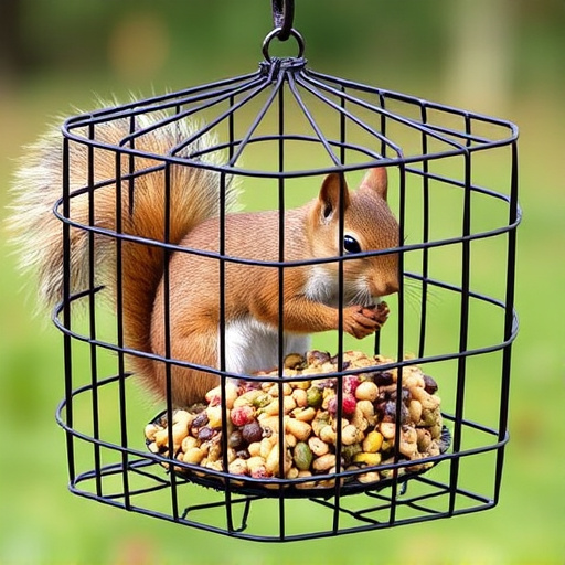 Metal cage preventing squirrels eating seeds