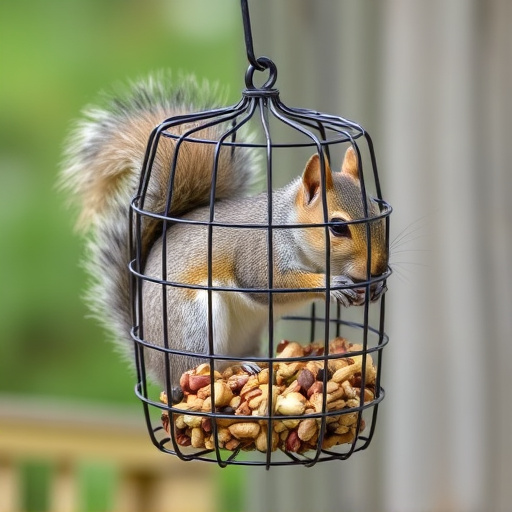 Metal cage preventing squirrels eating seeds