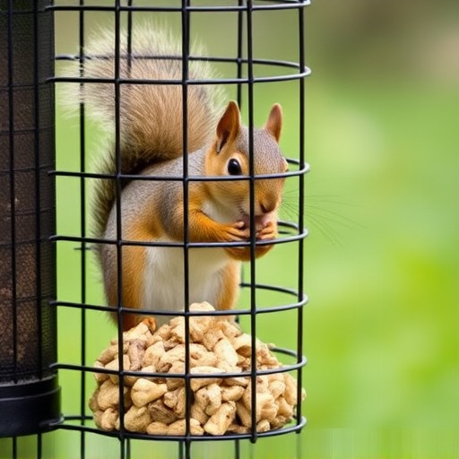 Metal cage preventing squirrels eating seeds