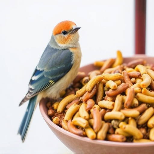 Mixed bird feed with added mealworms