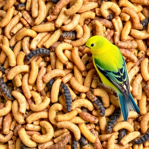 Mixed bird feed with added mealworms