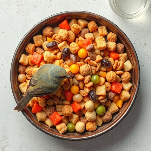 Mixed bird food in shallow dish