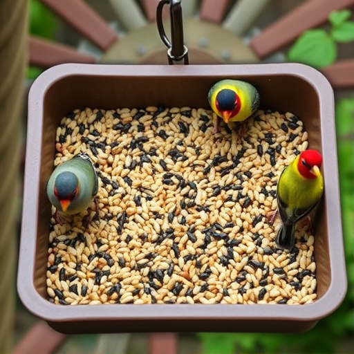 Mixed seed in shallow tray for finches