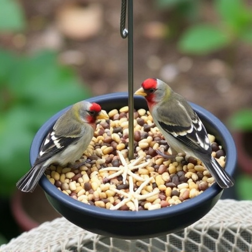 Mixed seed in shallow tray for finches